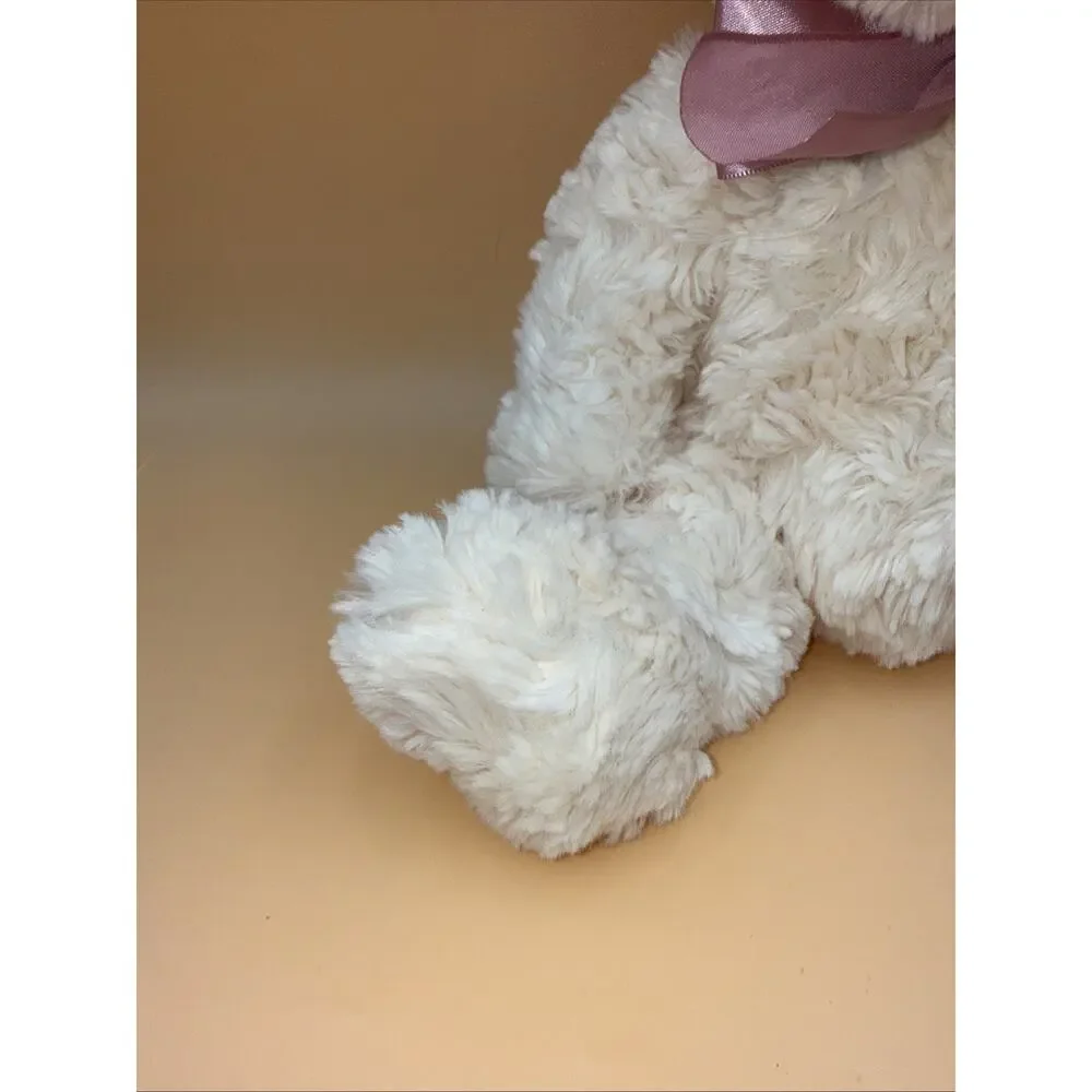 Dan Dee Teddy Bear White Cream Purple Ribbon Bow 14” Plush Stuffed Toy 2023